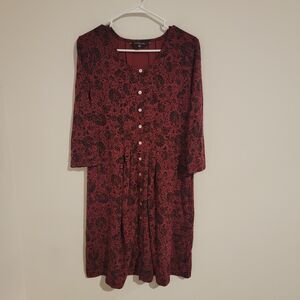 Chadwicks Whimsigoth Dress‎ Small S Red Black Button Up Midi Long Sleeve